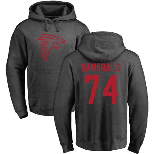 Atlanta Falcons Men Ash Ty Sambrailo One Color NFL Football #74 Pullover Hoodie Sweatshirts->atlanta falcons->NFL Jersey